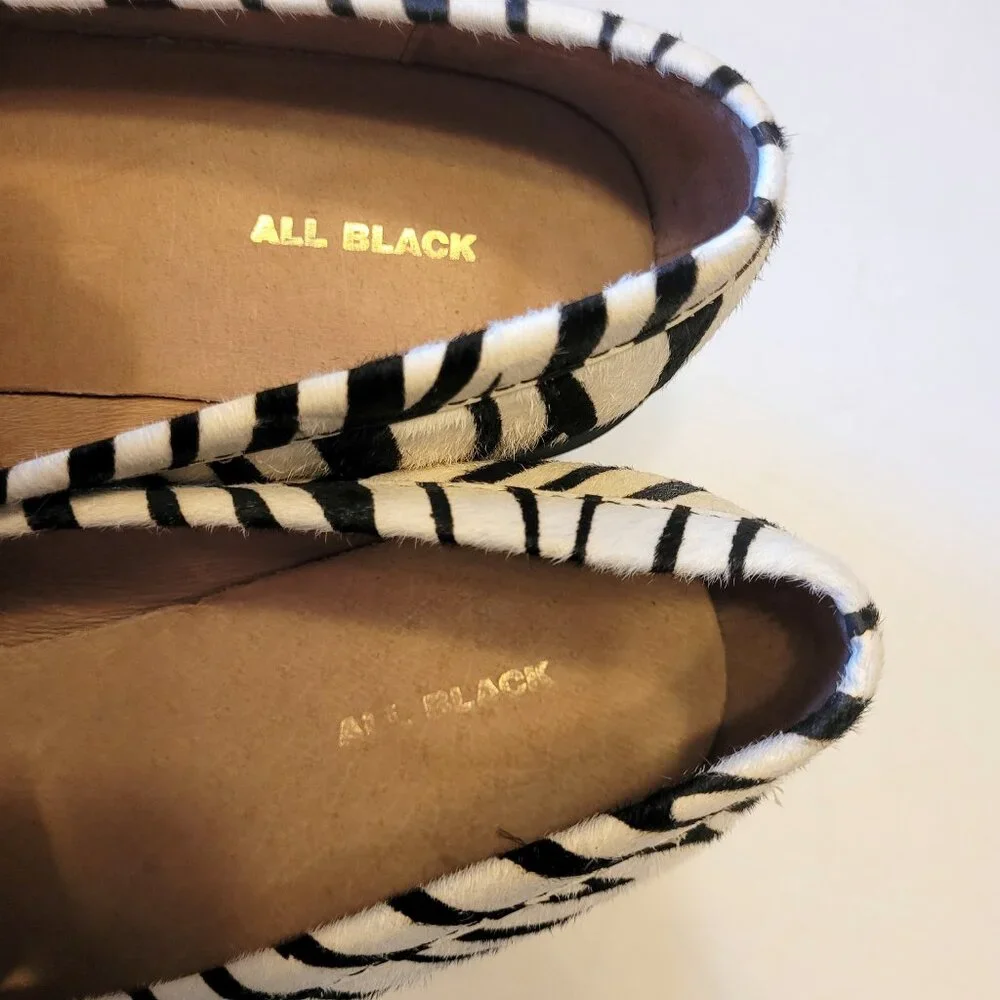 ALL BLACK Zebra Print Calf Hair Lug Lady Loafer 40